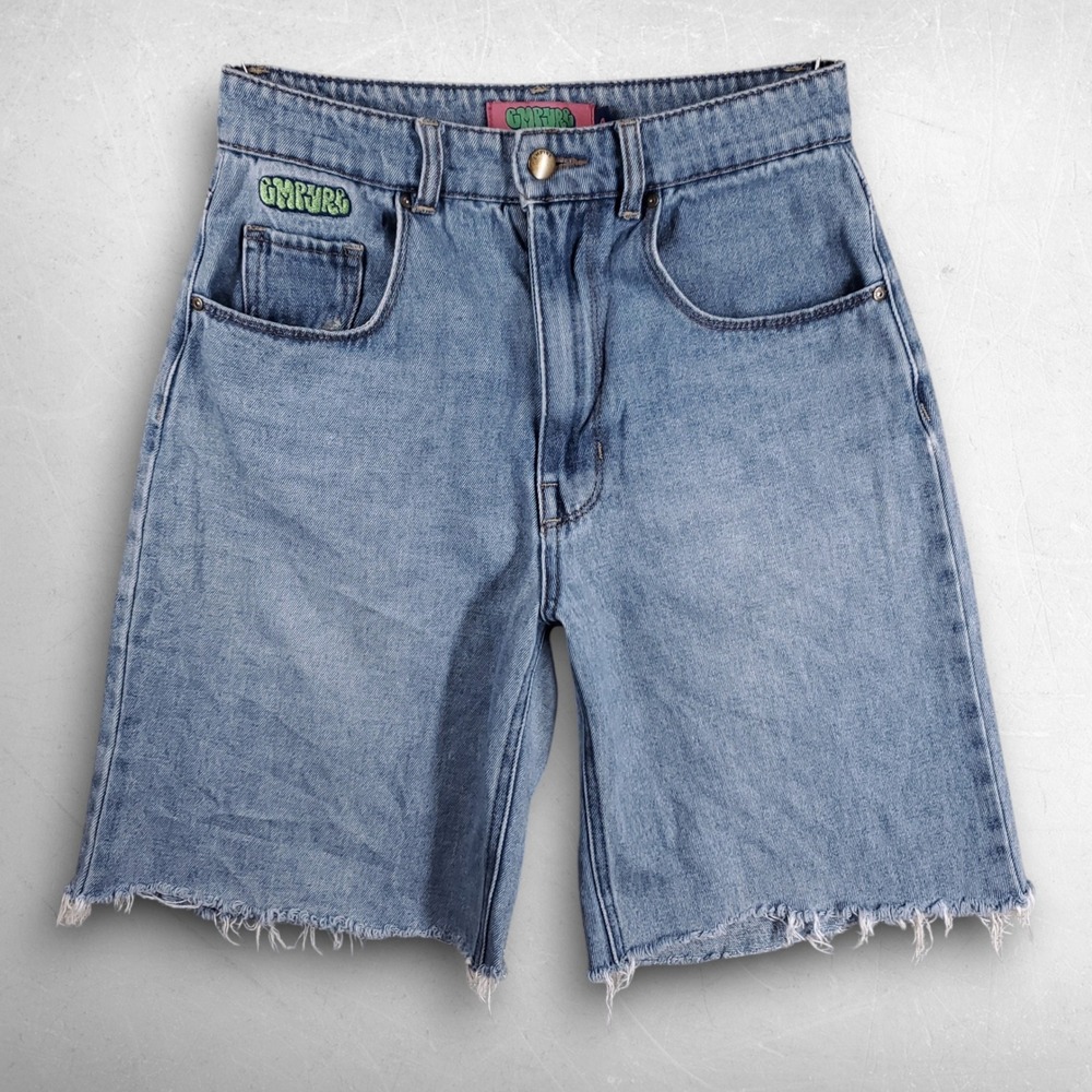 Empyre Tori Denim Shorts Women 4 Blue Raw Hem Skater Streetwear Grunge Y2K Jorts